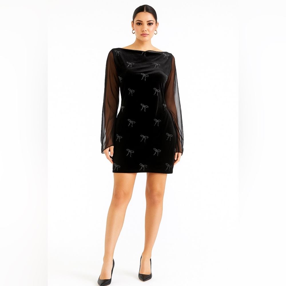 Chic Velvet Dress with Bow Details NWT